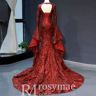 Vintage Burgundy Mermaid Pageant Dresses with Long Sleeves - Rosymae