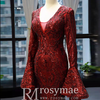 Vintage Burgundy Mermaid Pageant Dresses with Long Sleeves - Rosymae