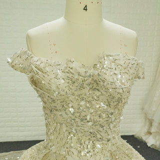 Vintage Champagne Gold Wedding Dress with Off the Shoulder - Rosymae