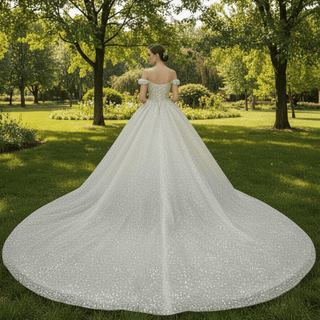 Vintage Champagne Gold Wedding Dress with Off the Shoulder - Rosymae