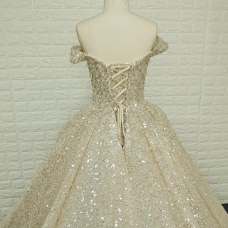 Vintage Champagne Gold Wedding Dress with Off the Shoulder - Rosymae