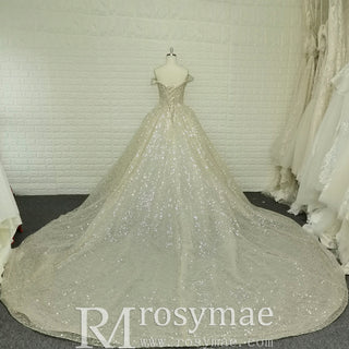 Vintage Champagne Gold Wedding Dress with Off the Shoulder - Rosymae