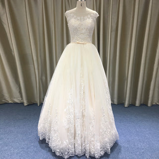 Vintage Classic A-line Tulle Lace Wedding Dress with Cap Sleeve - Rosymae