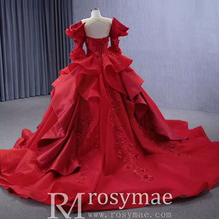 Vintage High-end Ruffles Wedding Dress Puffy 3/4 Sleeve Quinceanera Gown - Rosymae