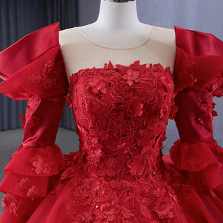 Vintage High-end Ruffles Wedding Dress Puffy 3/4 Sleeve Quinceanera Gown - Rosymae