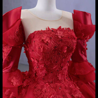 Vintage High-end Ruffles Wedding Dress Puffy 3/4 Sleeve Quinceanera Gown - Rosymae