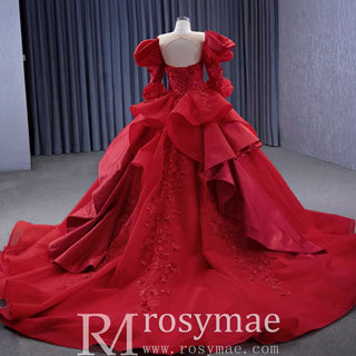 Vintage High-end Ruffles Wedding Dress Puffy 3/4 Sleeve Quinceanera Gown - Rosymae