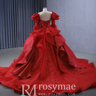 Vintage High-end Ruffles Wedding Dress Puffy 3/4 Sleeve Quinceanera Gown - Rosymae