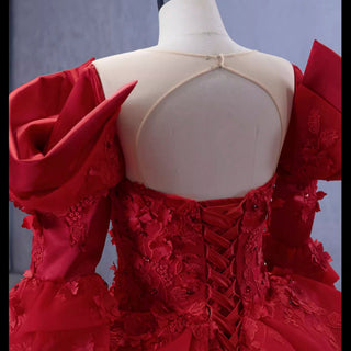 Vintage High-end Ruffles Wedding Dress Puffy 3/4 Sleeve Quinceanera Gown - Rosymae