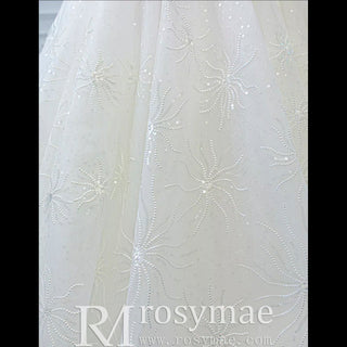 Vintage High Neck Beaded Wedding Dress Floral Lace Bridal Gown - Rosymae