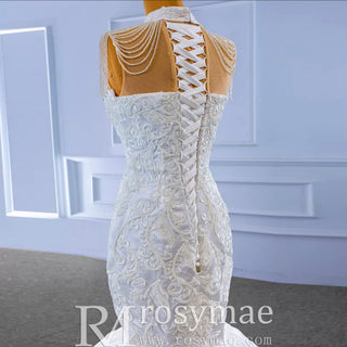 Vintage High Neck Mermaid Wedding Dress Trumpet Wedding Gown - Rosymae