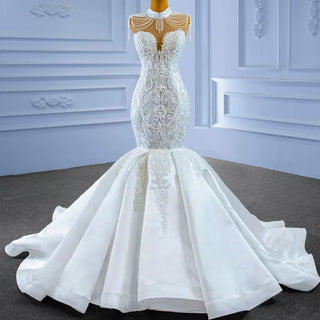 Vintage High Neck Mermaid Wedding Dress Trumpet Wedding Gown - Rosymae