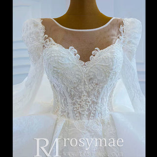 Vintage Long Sleeve Ball Gown Wedding Dress Princess Bridal Gown - Rosymae