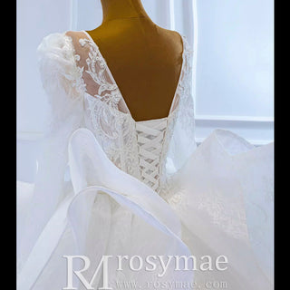 Vintage Long Sleeve Ball Gown Wedding Dress Princess Bridal Gown - Rosymae