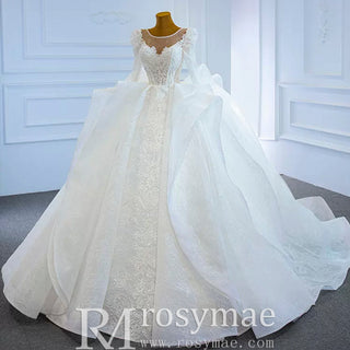 Vintage Long Sleeve Ball Gown Wedding Dress Princess Bridal Gown - Rosymae