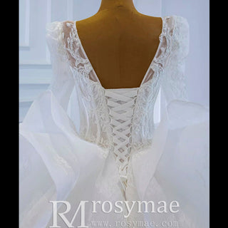 Vintage Long Sleeve Ball Gown Wedding Dress Princess Bridal Gown - Rosymae
