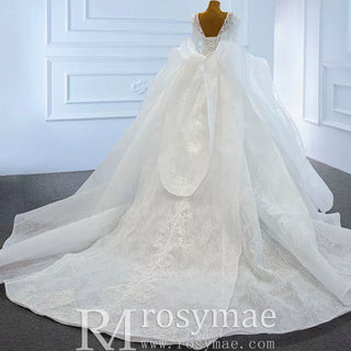 Vintage Long Sleeve Ball Gown Wedding Dress Princess Bridal Gown - Rosymae
