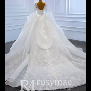 Vintage Long Sleeve Ball Gown Wedding Dress Princess Bridal Gown - Rosymae
