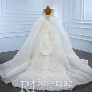 Vintage Long Sleeve Ball Gown Wedding Dress Princess Bridal Gown - Rosymae
