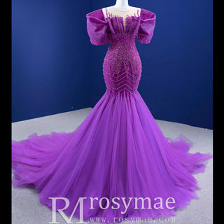 Vintage Magenta Mermaid Formal Dresses Purple Pageant Dress - Rosymae