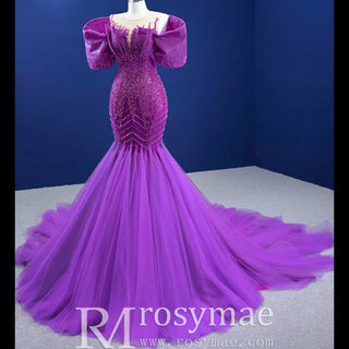 Vintage Magenta Mermaid Formal Dresses Purple Pageant Dress - Rosymae