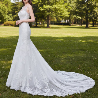 Vintage Mermaid Classic Lace Wedding Dress with Open Back - Rosymae