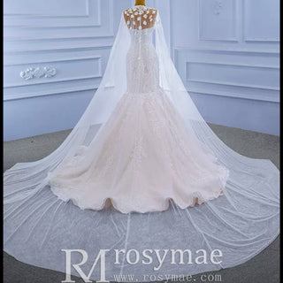 Vintage Mermaid Lace Wedding Dress with High Neck Cape - Rosymae
