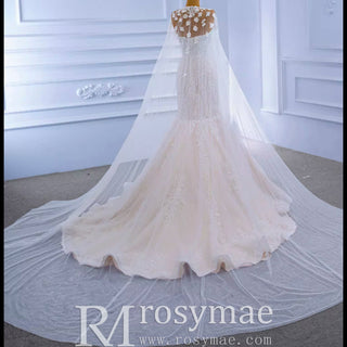 Vintage Mermaid Lace Wedding Dress with High Neck Cape - Rosymae