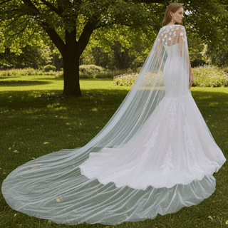 Vintage Mermaid Lace Wedding Dress with High Neck Cape - Rosymae