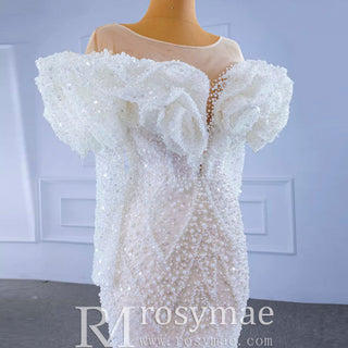 Vintage Mermaid Ruffle Neck Wedding Dress with Long Sleeves - Rosymae