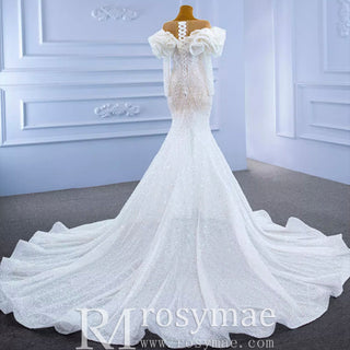 Vintage Mermaid Ruffle Neck Wedding Dress with Long Sleeves - Rosymae