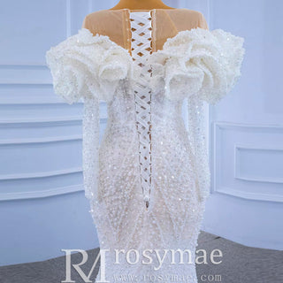 Vintage Mermaid Ruffle Neck Wedding Dress with Long Sleeves - Rosymae