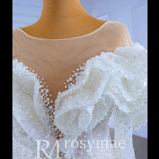 Vintage Mermaid Ruffle Neck Wedding Dress with Long Sleeves - Rosymae