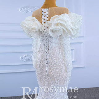 Vintage Mermaid Ruffle Neck Wedding Dress with Long Sleeves - Rosymae