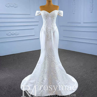 Vintage Mermaid Satin Wedding Dresses with Detachable Skirt - Rosymae