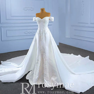 Vintage Mermaid Satin Wedding Dresses with Detachable Skirt - Rosymae