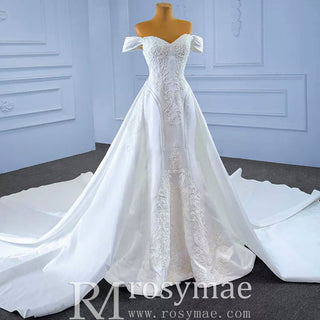 Vintage Mermaid Satin Wedding Dresses with Detachable Skirt - Rosymae