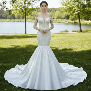 Vintage Off the Shoulder Mermaid Wedding Dresses with Long Sleeves - Rosymae