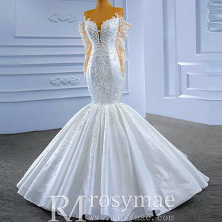 Vintage Off the Shoulder Mermaid Wedding Dresses with Long Sleeves - Rosymae