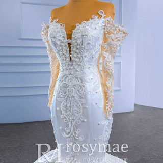 Vintage Off the Shoulder Mermaid Wedding Dresses with Long Sleeves - Rosymae