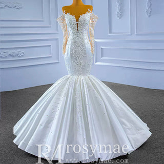 Vintage Off the Shoulder Mermaid Wedding Dresses with Long Sleeves - Rosymae