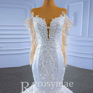 Vintage Off the Shoulder Mermaid Wedding Dresses with Long Sleeves - Rosymae