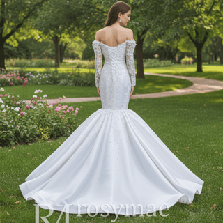 Vintage Off the Shoulder Mermaid Wedding Dresses with Long Sleeves - Rosymae