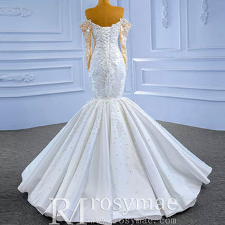 Vintage Off the Shoulder Mermaid Wedding Dresses with Long Sleeves - Rosymae