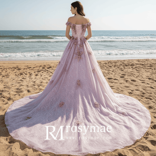Vintage Off the Shoulder Purple Wedding Dresses and Bridal Gowns - Rosymae