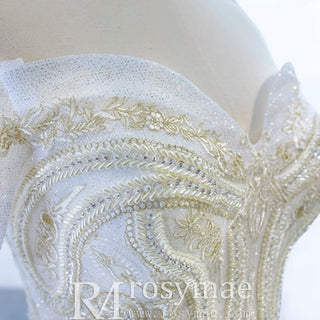 Vintage Off the Shoulder Tiered Ball Gown Wedding Dress - Rosymae