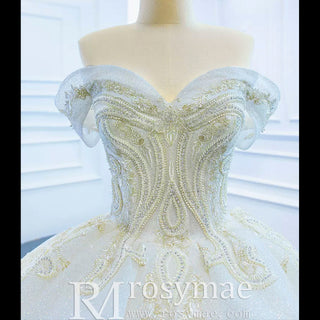 Vintage Off the Shoulder Tiered Ball Gown Wedding Dress - Rosymae