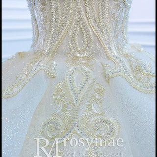 Vintage Off the Shoulder Tiered Ball Gown Wedding Dress - Rosymae