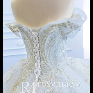 Vintage Off the Shoulder Tiered Ball Gown Wedding Dress - Rosymae
