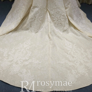 Vintage Off the Shoulder Trumpet Wedding Dress with Floral Lace Appliqued - Rosymae
